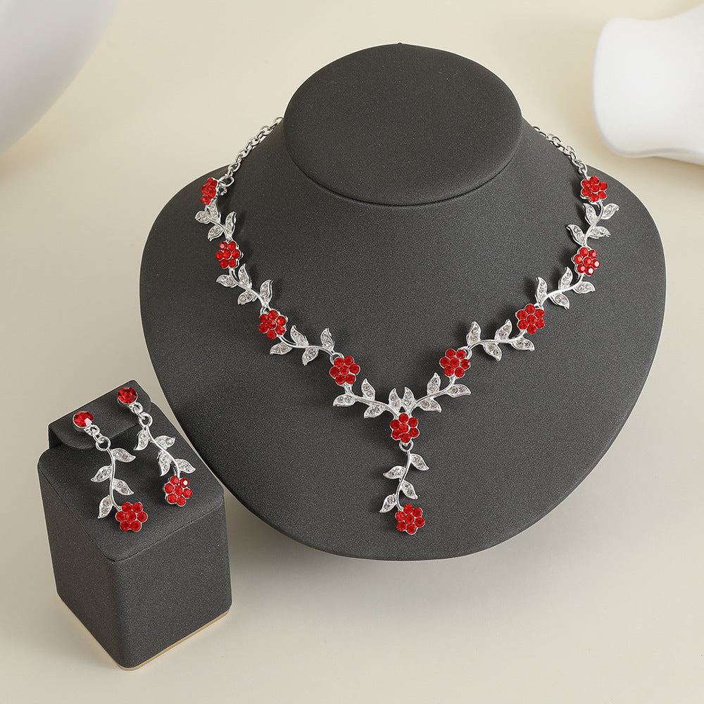Vintage Plum Blossom Necklace and Earrings Set