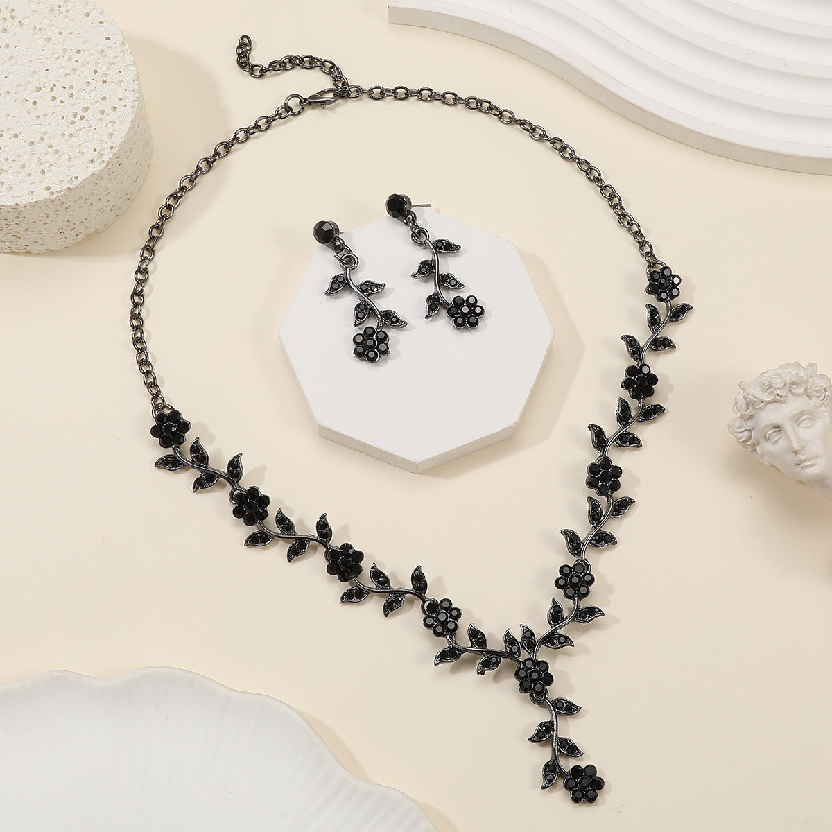 Vintage Plum Blossom Necklace and Earrings Set