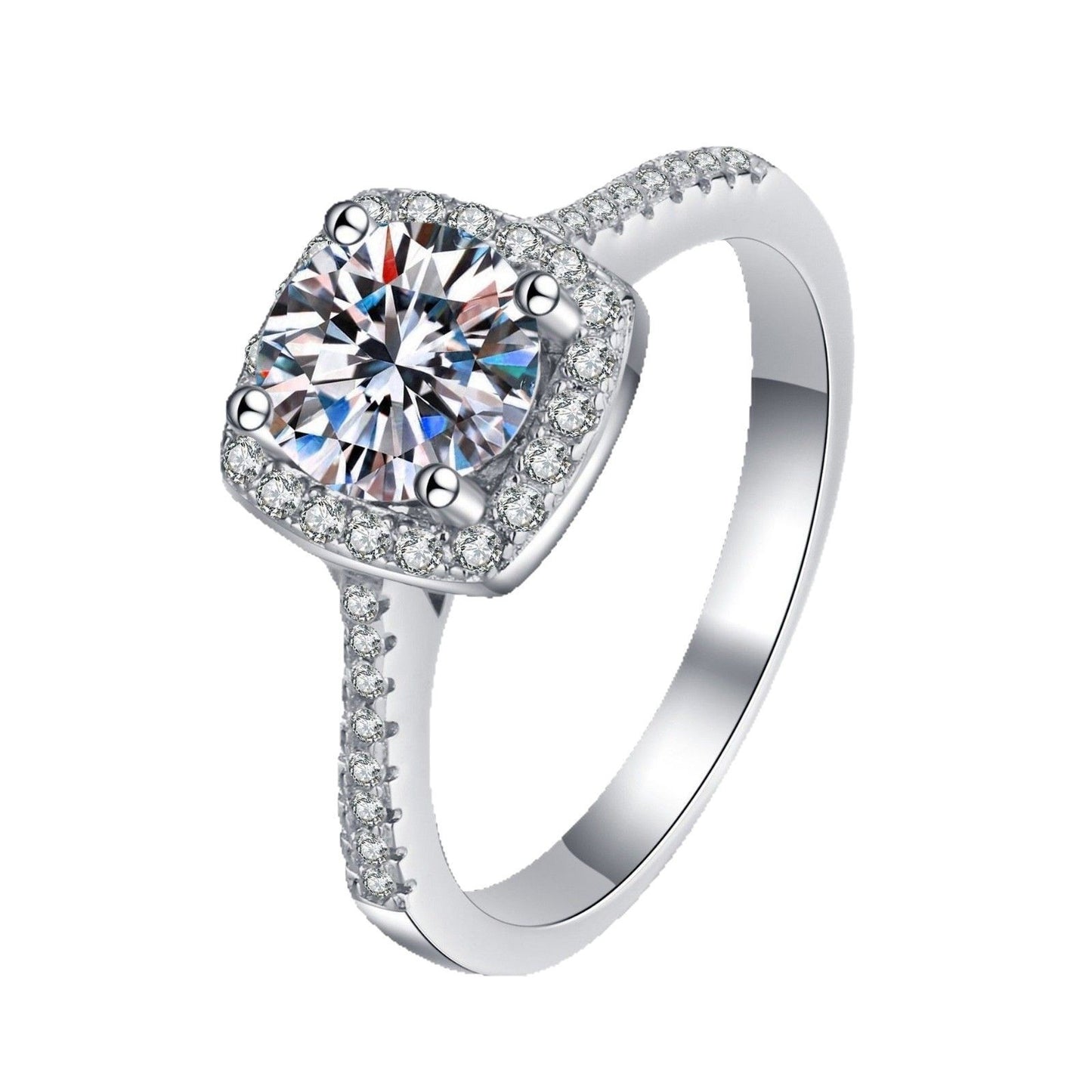 Sterling Silver Princess Cut Moissanite Adjustable Ring
